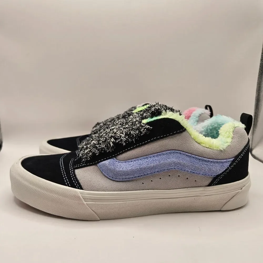 VANS MEN'S 9 KNU SKOOL PARTY ANIMAL RAINBOW BLACK SUEDE FAUX FUR NWOB